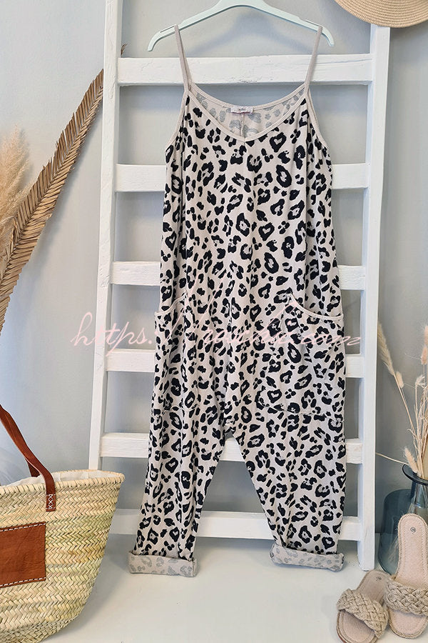 Kind and Leopard Pocketed Relaxed Strap Jumpsuit