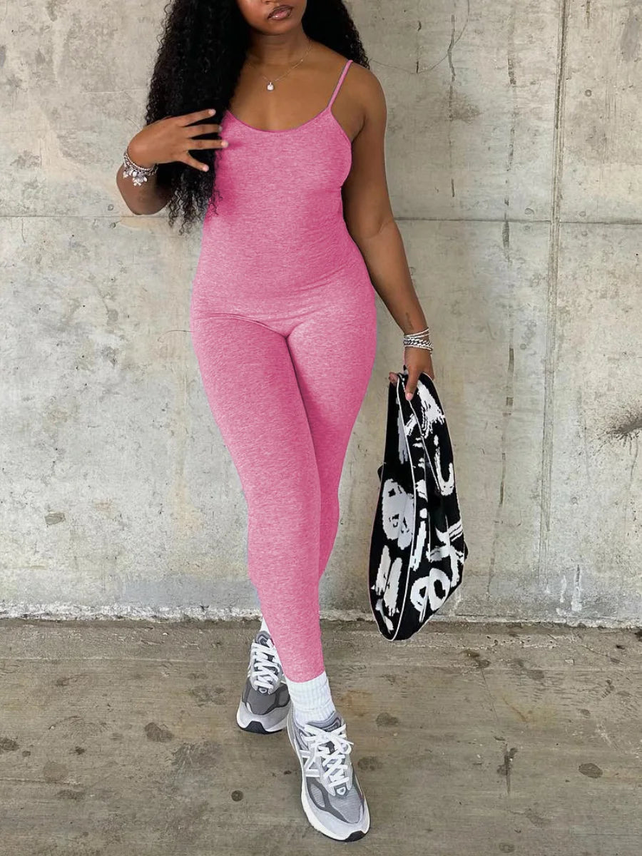 Sxy Cami Skinny Jumpsuit U Neck Sleeveless Sheath Body-shaping Stretchy Simple Bodysuits Long Romper for – Sleeveless Sheath Body-shaping Stretchy Simple Bodysuits Long Romper for