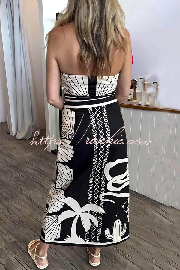 Shell Print Off-the-shoulder High Slit Slim Midi Dress