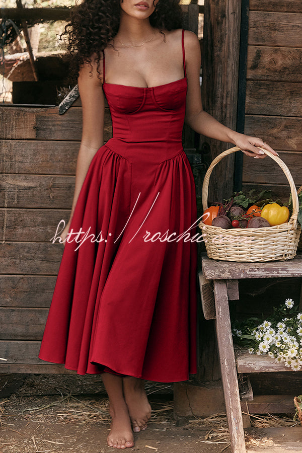 Color Buttonless Bandeau Side Pocket Midi Dress