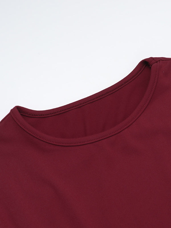Long Sleeves Skinny Pleated Color Split-joint Round-neck Mini Dresses