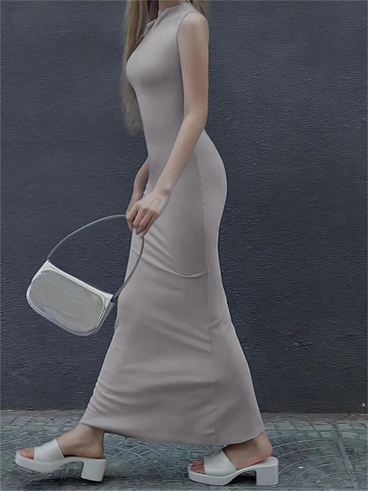 For Sleeveless Maxi Dress Slim Off-shoulder High Street Bodycon Dress Party Gown Summer Maxi Dress