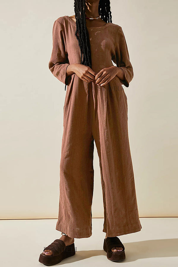 Multicolor Loose Round Neck Wide Leg Jumpsuit