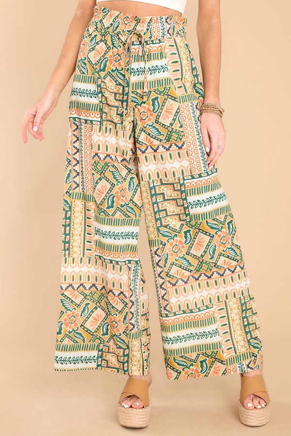 Drawstring High Waist Drape Wide-leg Straight-leg Pants