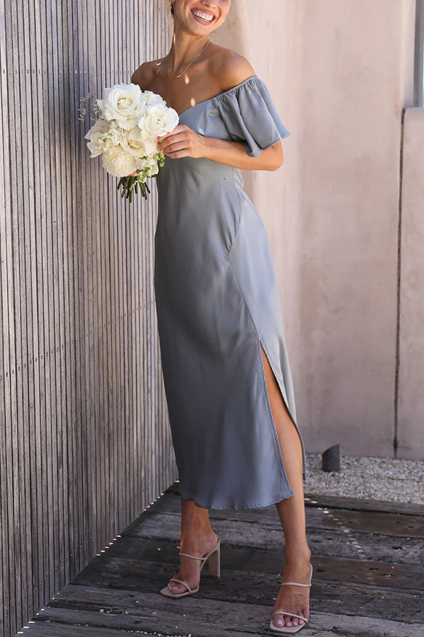 Side Split Midi Dress: Off the Shoulder Flutter Sleeve