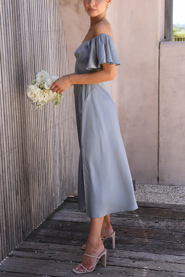 Side Split Midi Dress: Off the Shoulder Flutter Sleeve