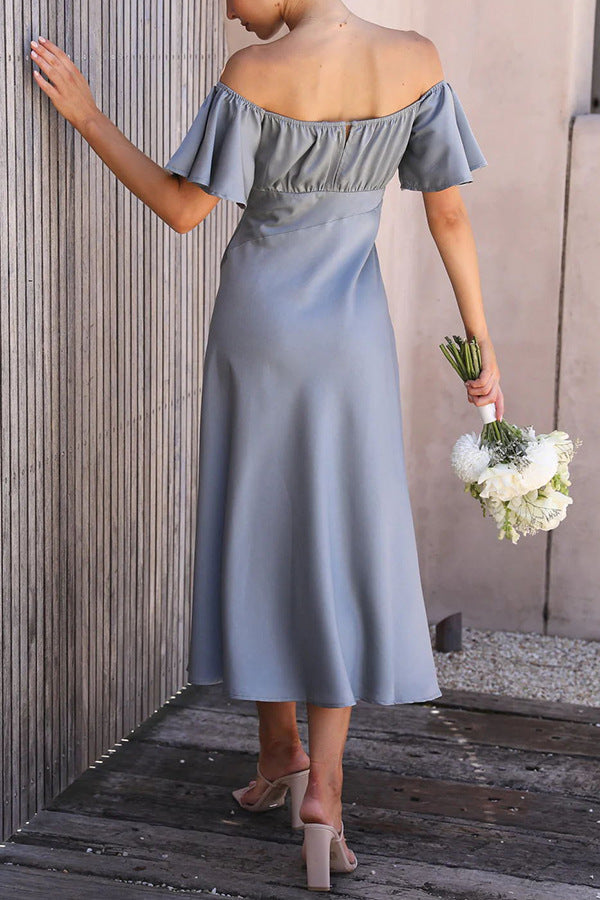 Side Split Midi Dress: Off the Shoulder Flutter Sleeve