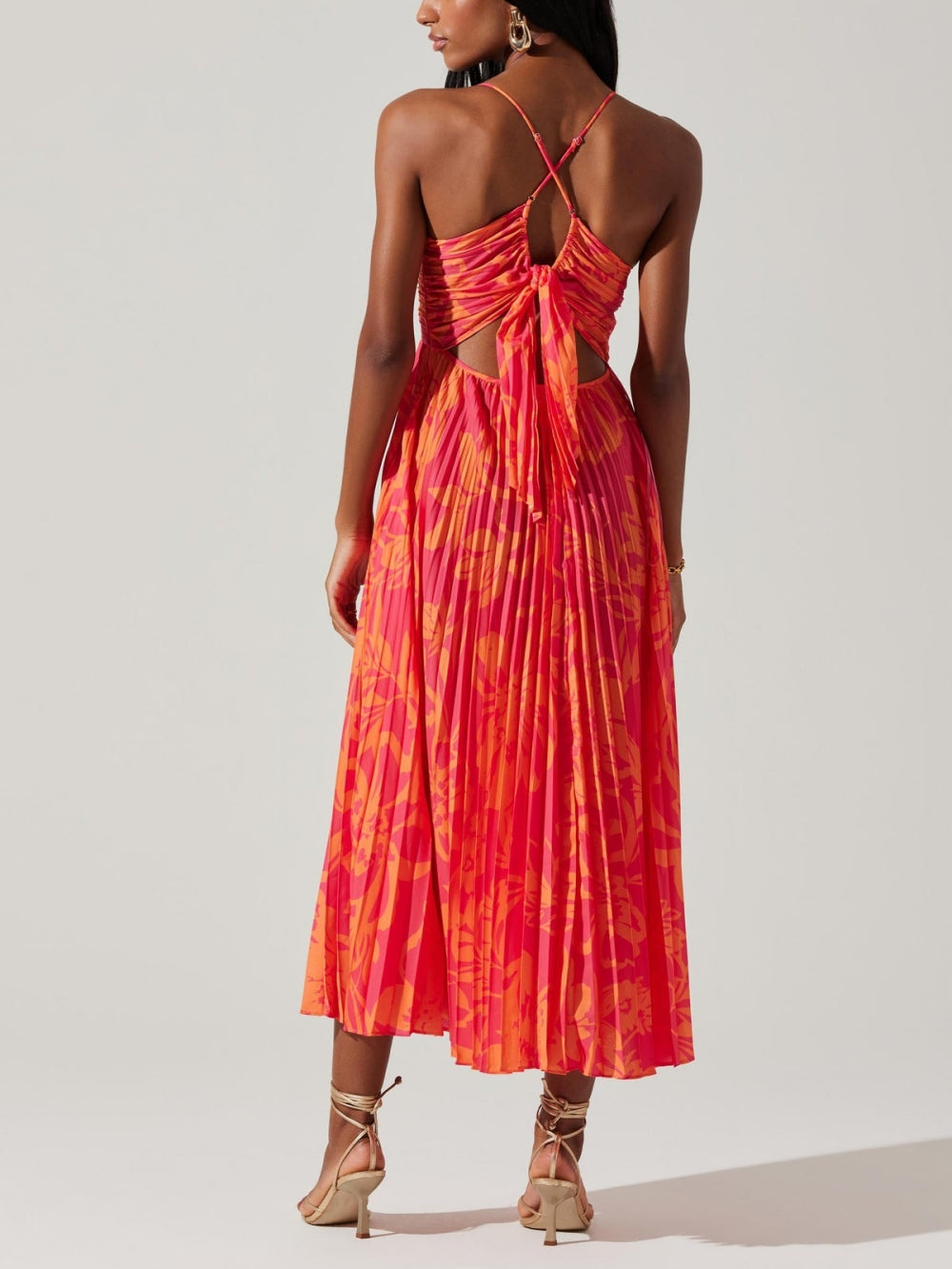 Print Pleats Midi Dress