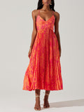 Print Pleats Midi Dress