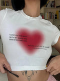 Aesthetic Heart Print T-shirt Anime Letter Kawaii 90’s Crop Tops Summer Short Sleeve Tees Kpop Y2k Clothes Lady