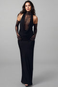 Lazze Black Plunge Cowl Neck Maxi Dress