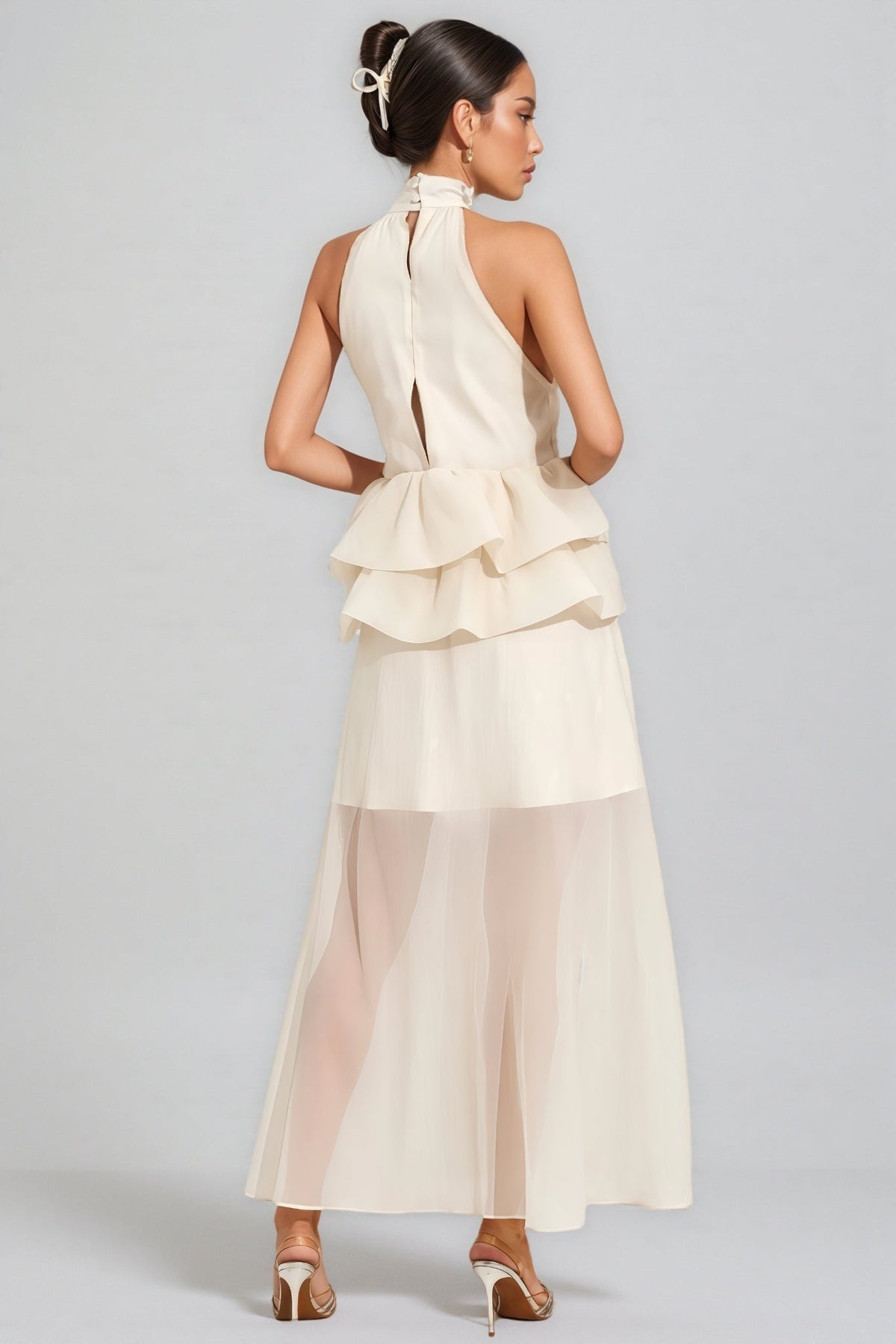 Minnk Apricot Halter Ruffle Maxi Dress