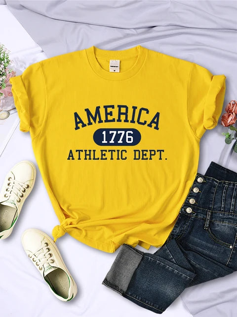 America 1776 Athletic Dept Letter T-shirt Female Sport Crop Top Cool Hip Hop Tee Shirt Soft Breathable T Shirt