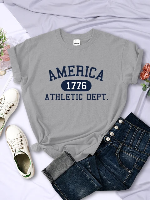 America 1776 Athletic Dept Letter T-shirt Female Sport Crop Top Cool Hip Hop Tee Shirt Soft Breathable T Shirt
