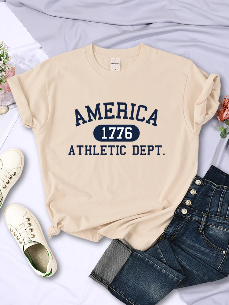 America 1776 Athletic Dept Letter T-shirt Female Sport Crop Top Cool Hip Hop Tee Shirt Soft Breathable T Shirt