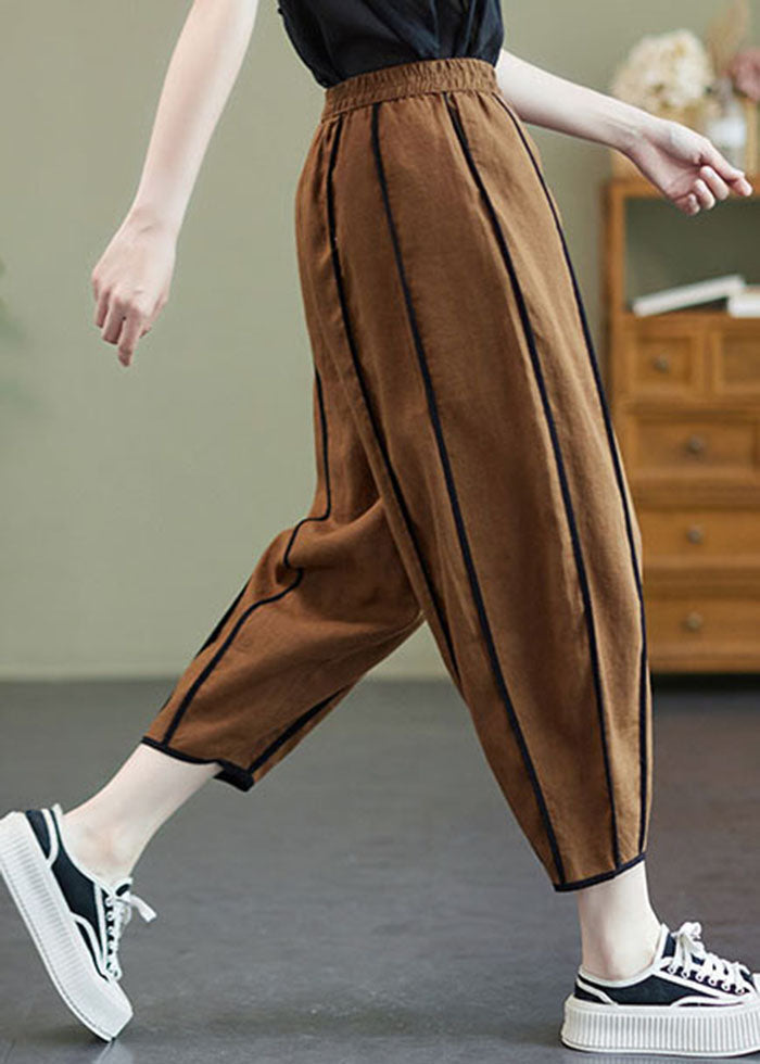 Art Coffee Elastic Waist Oversized Patchwork Linen Harem Pants Summer Ac2078
