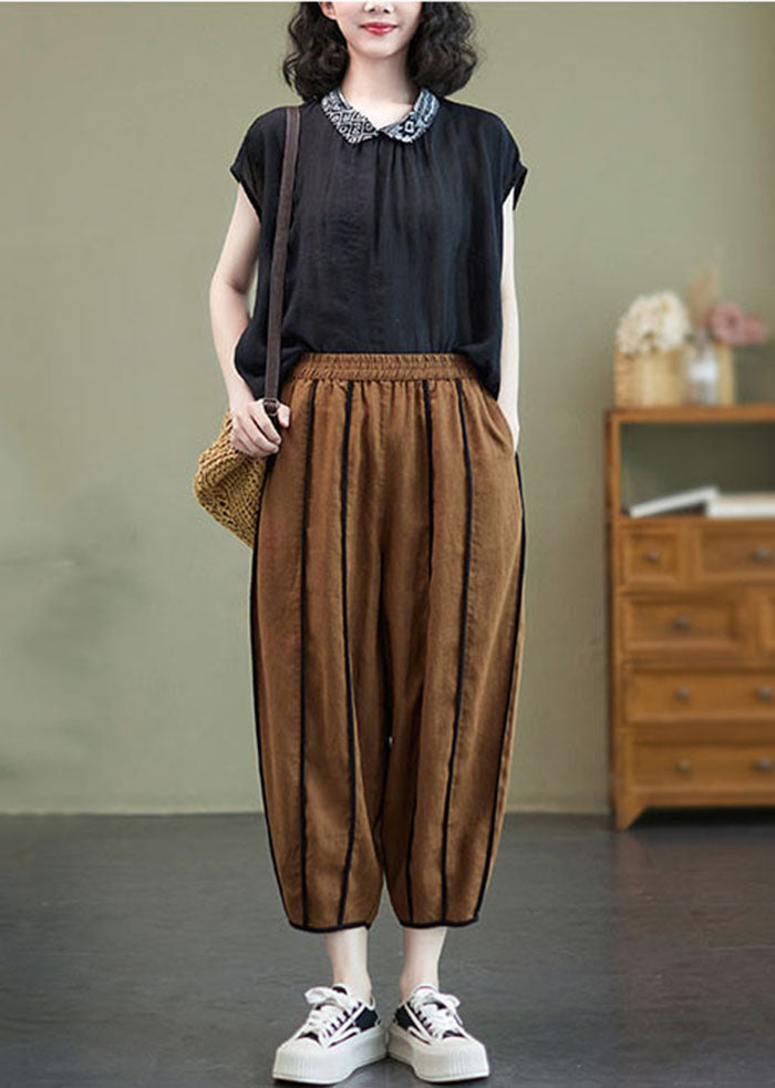 Art Coffee Elastic Waist Oversized Patchwork Linen Harem Pants Summer Ac2078