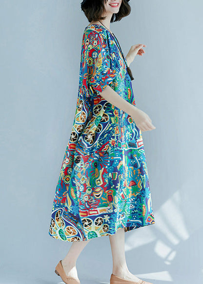Art O-neck Print Maxi Dress Short Sleeve Ac2072