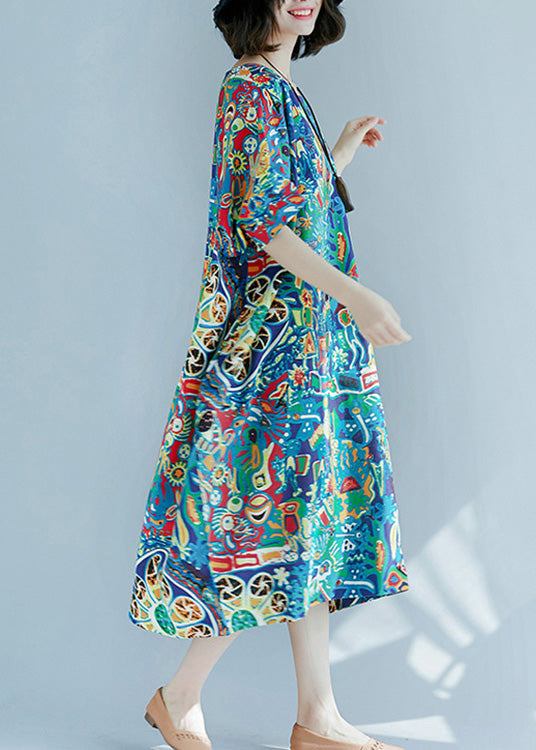 Art O-neck Print Maxi Dress Short Sleeve Ac2072