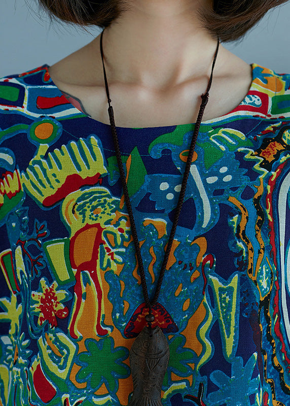 Art O-neck Print Maxi Dress Short Sleeve Ac2072