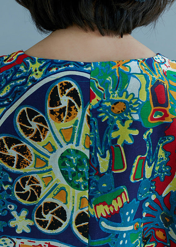 Art O-neck Print Maxi Dress Short Sleeve Ac2072