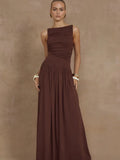 Artcat Sleeveless Round Neck Bodycon Long Dress for Folded Slimming Party Evening Dress Female Tight Vestido