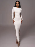 Autumn/winter Long Sleeve Hollow Out Split Dress for Bodycon Elastic Tight Maxi Dress Female Party Club Vestidos