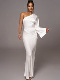 - Long Sleeved Party Evening Dress for , Flared Sleeves, Single Shoulder Bodycon, Maxi Dress, Backless Gown