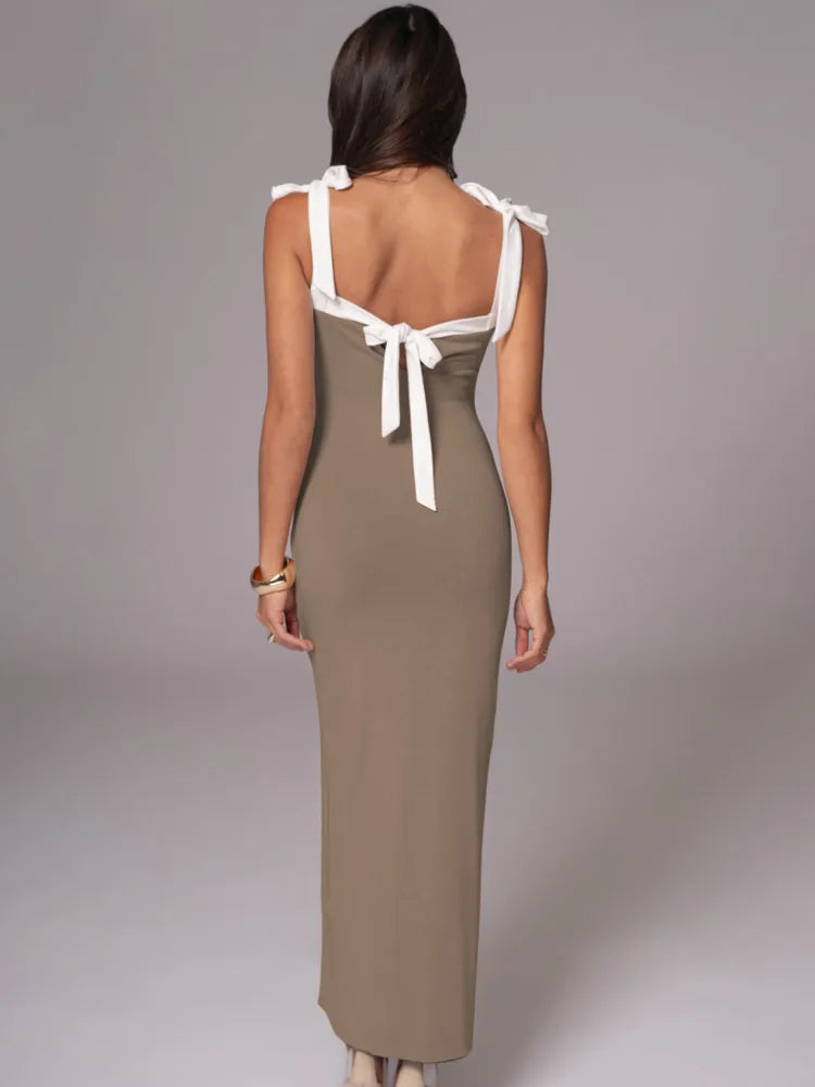 Sleeveless Elastic Slim Evening Dress Female Square Neck Backless Long Dress Autumn/winter Vestido