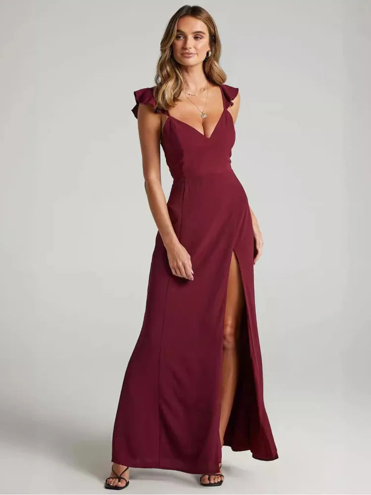Sleeveless High Slit Bodycon Party Club Evening Dress Pleated High Waisted Vestido Slim Long Dress