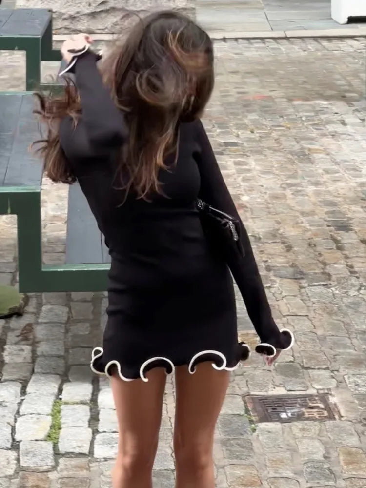Knitted Sweater Long Sleeve Elastic Tight Dress Bodycon Skirt Female Autumn/winter New Street Clothing