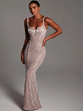 Lace Print Double Layer Dress for Bodycon Backless Metal Heart Pendant Maxi Dress Party Club Evening Dress