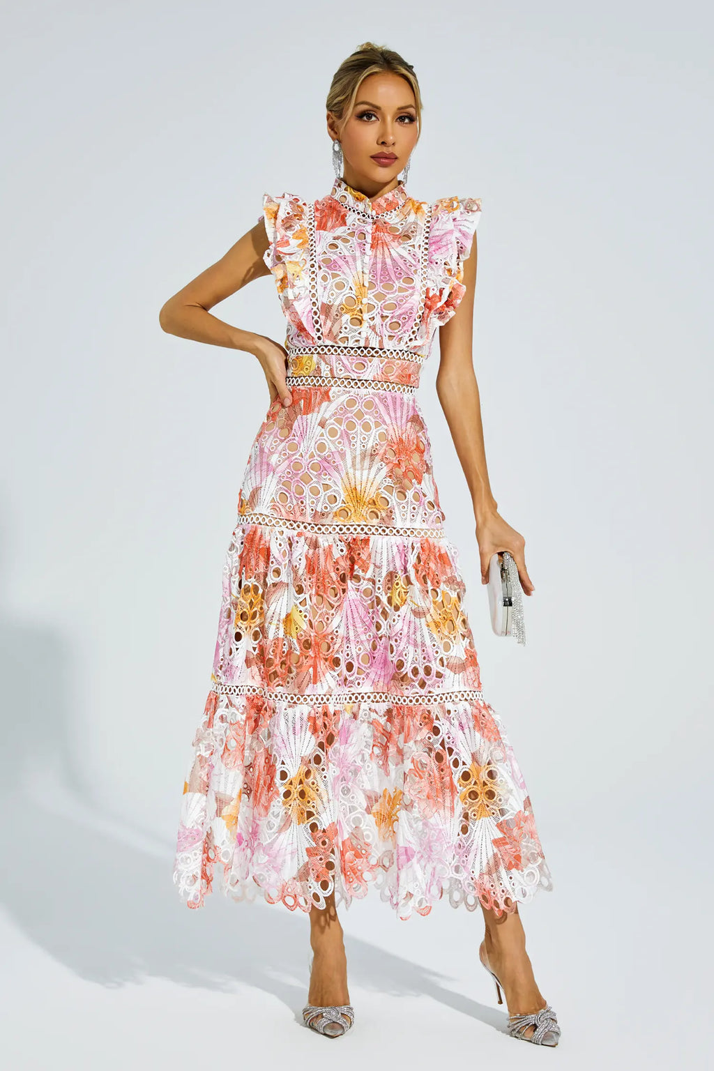 Ayleen Orange Hollow Sleeveless Midi Dress