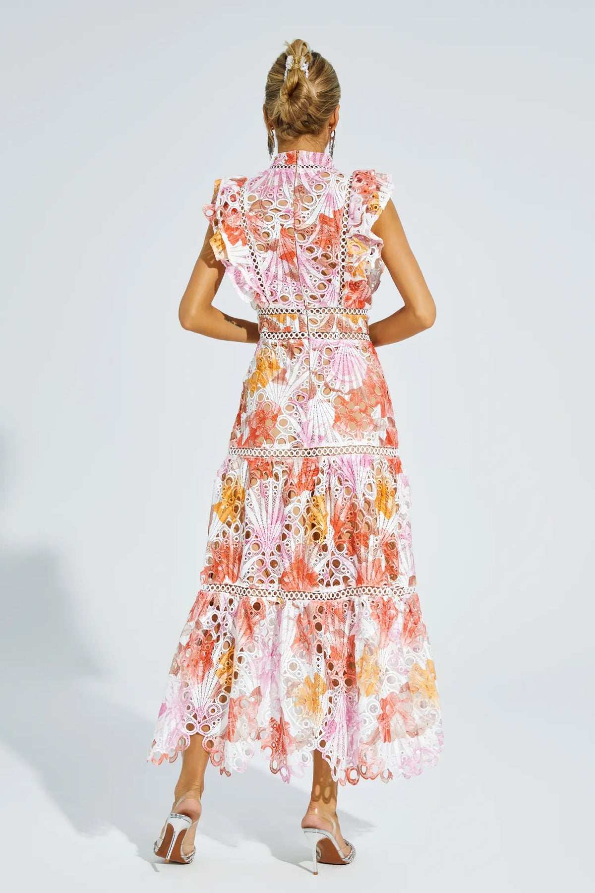 Ayleen Orange Hollow Sleeveless Midi Dress