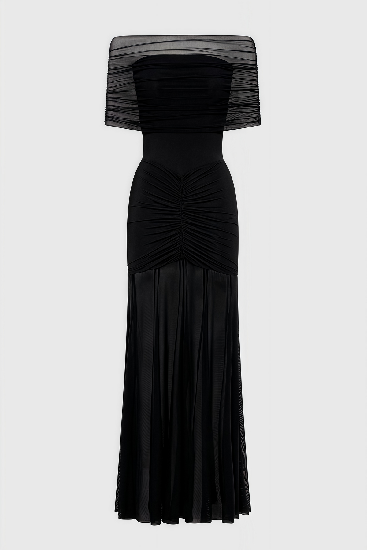 Nivenae Slinky and Mesh Off Shoulder Maxi Dress