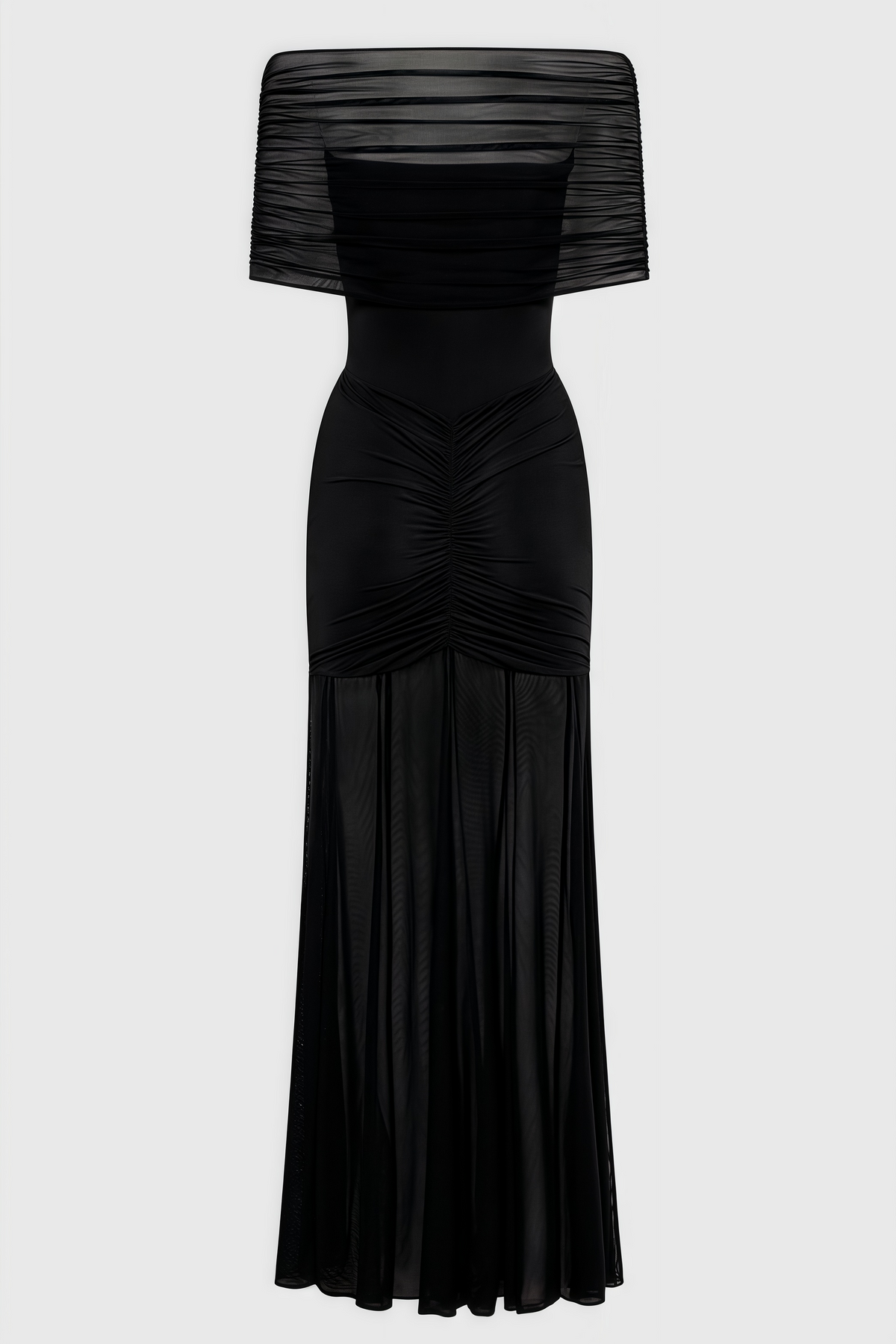 Nivenae Slinky and Mesh Off Shoulder Maxi Dress