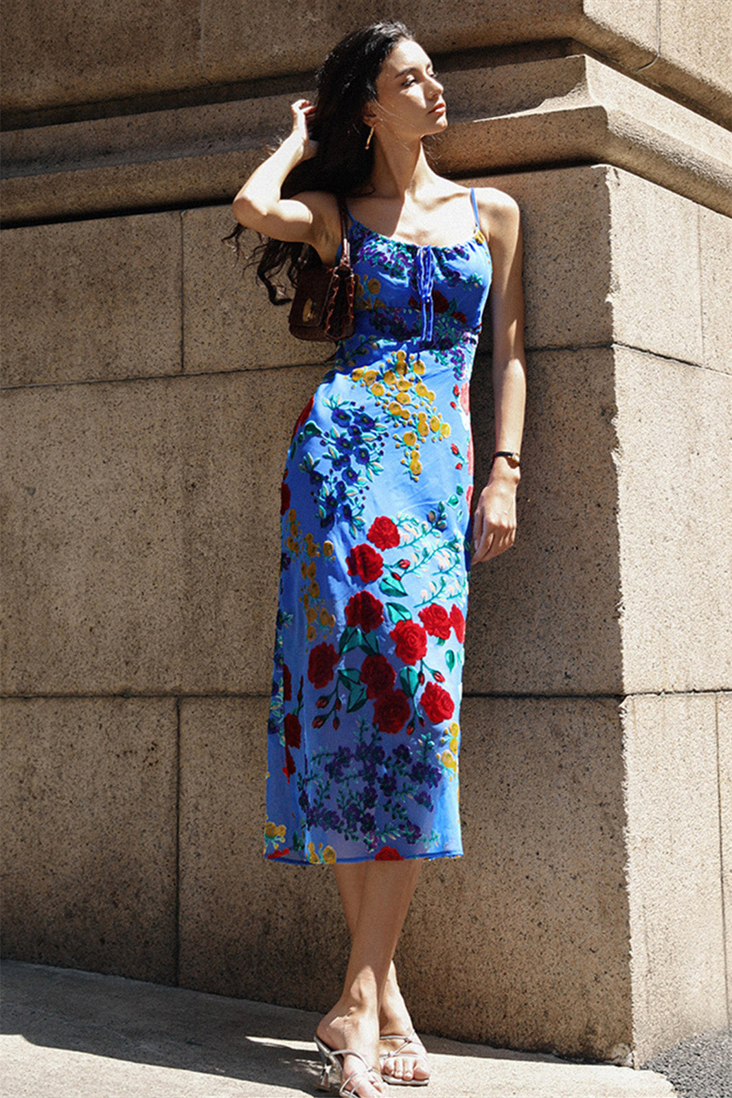 Julie Velvet Burnout Backless Midi Dress