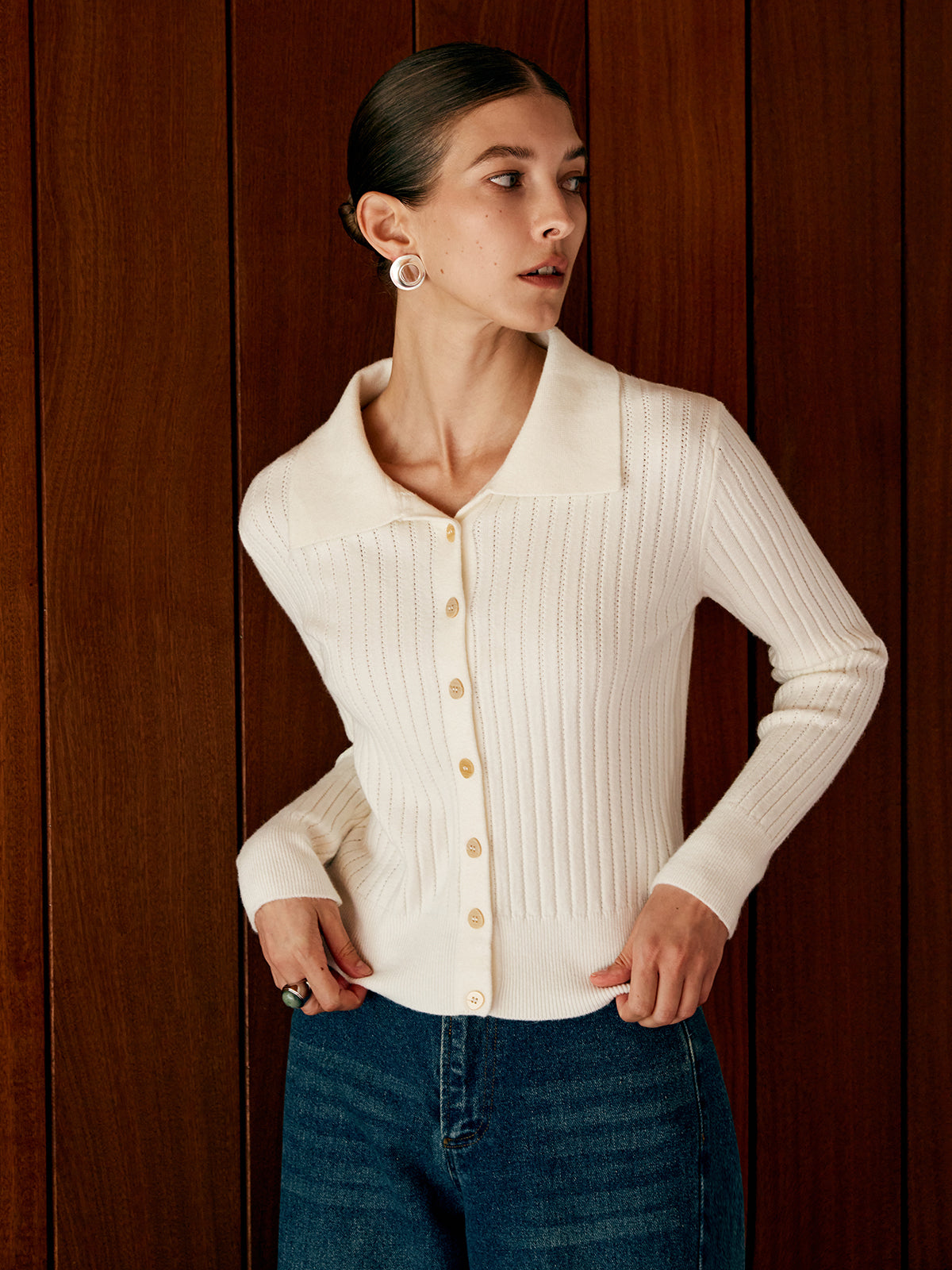 Wool-blend Lapel Knit Cardigan