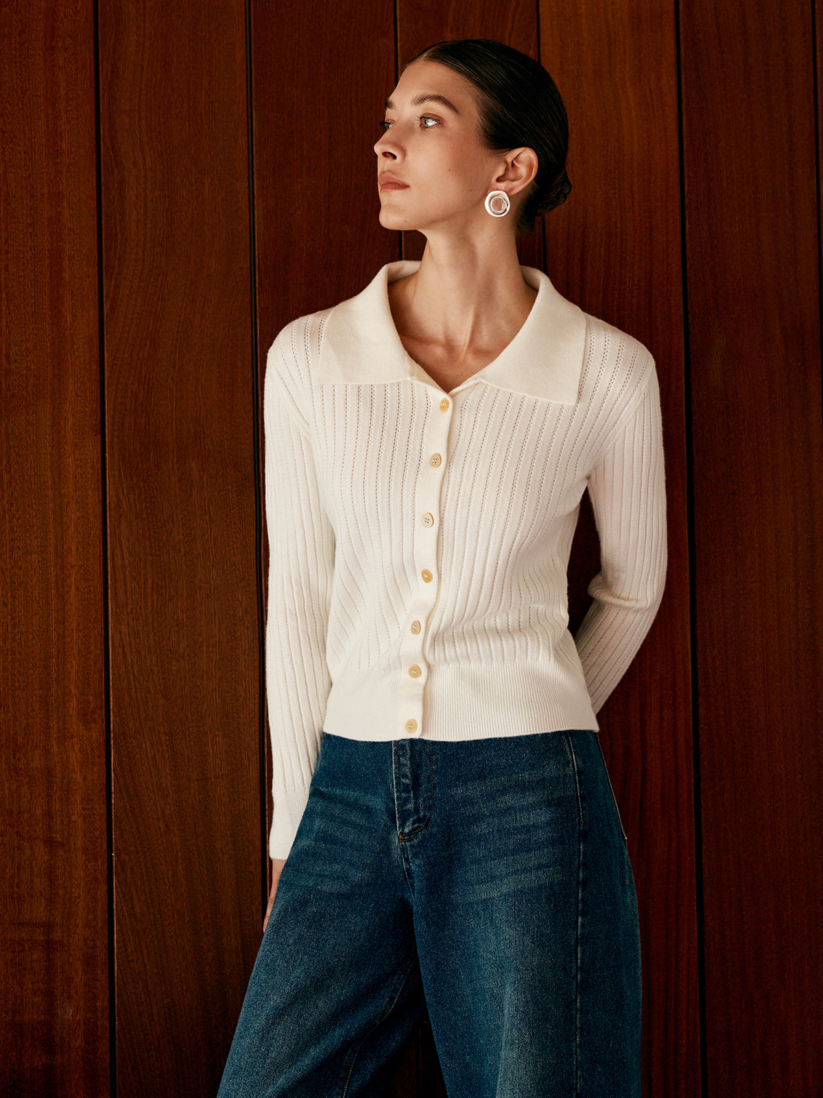 Wool-blend Lapel Knit Cardigan