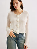 Wool-blend Lettuce Trim 3d Flower Cardigan