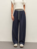 High-waist Drawstring Denim Pants With Pockets
