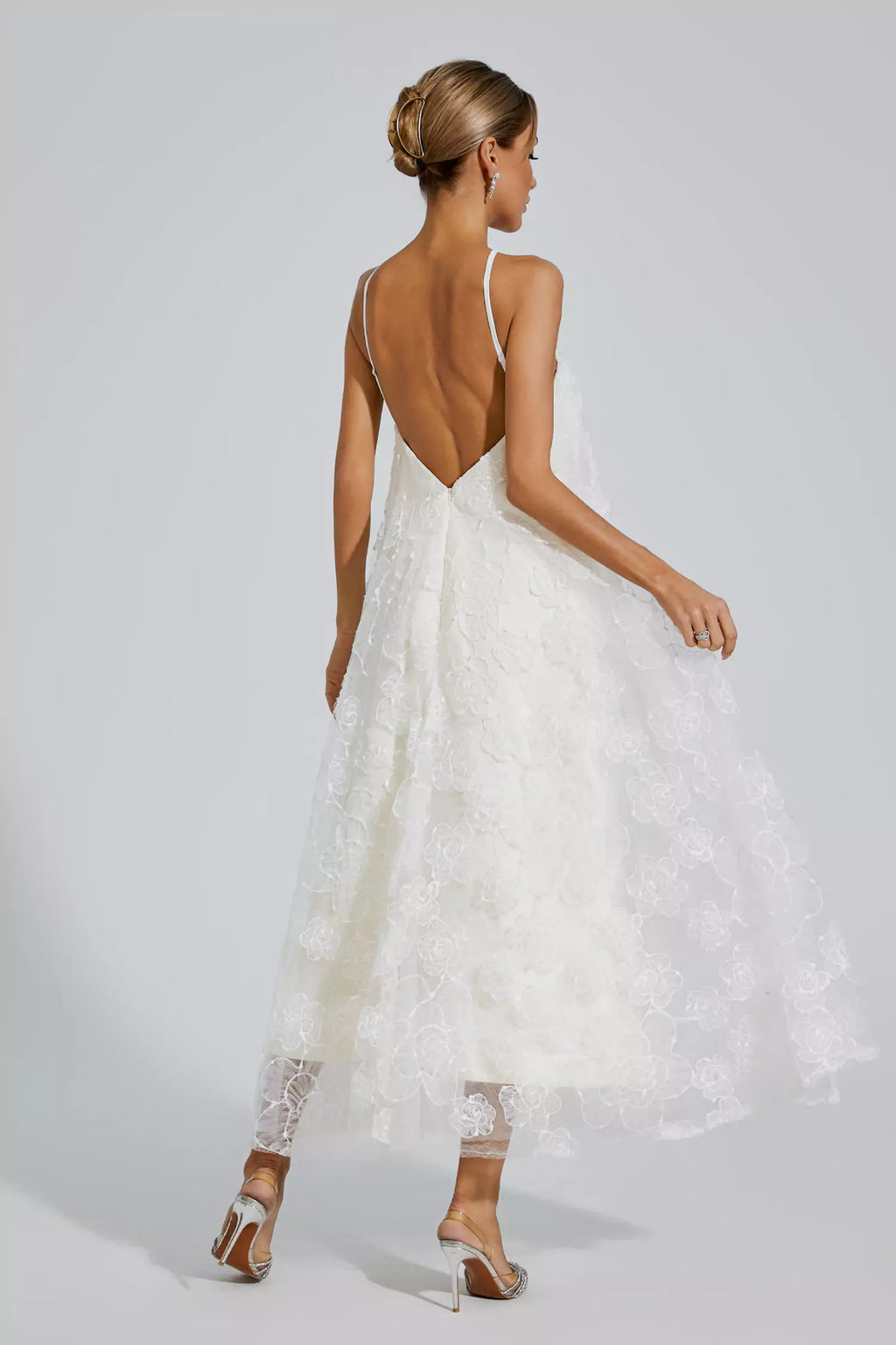 Barbara White Lace Flower Maxi Dress
