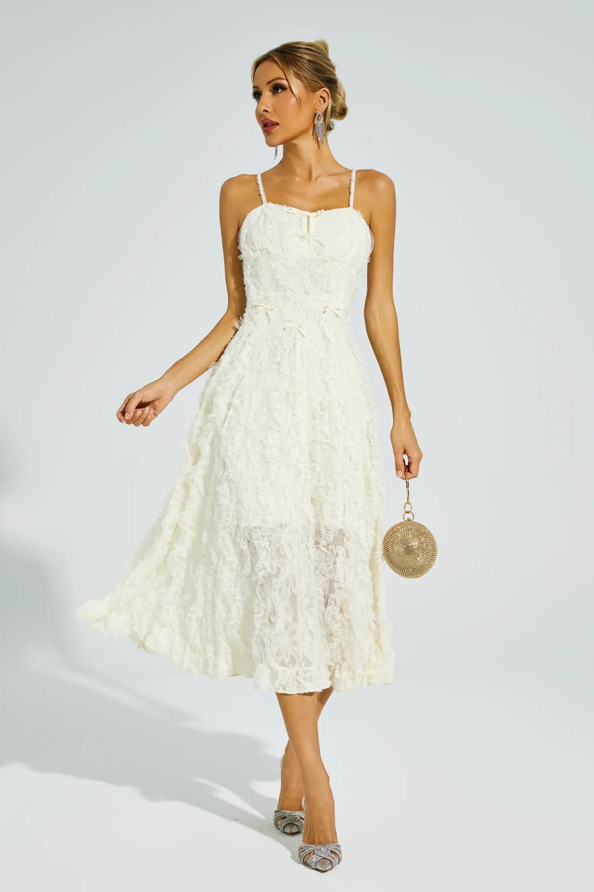 Barnett Beige Feather Midi Dress