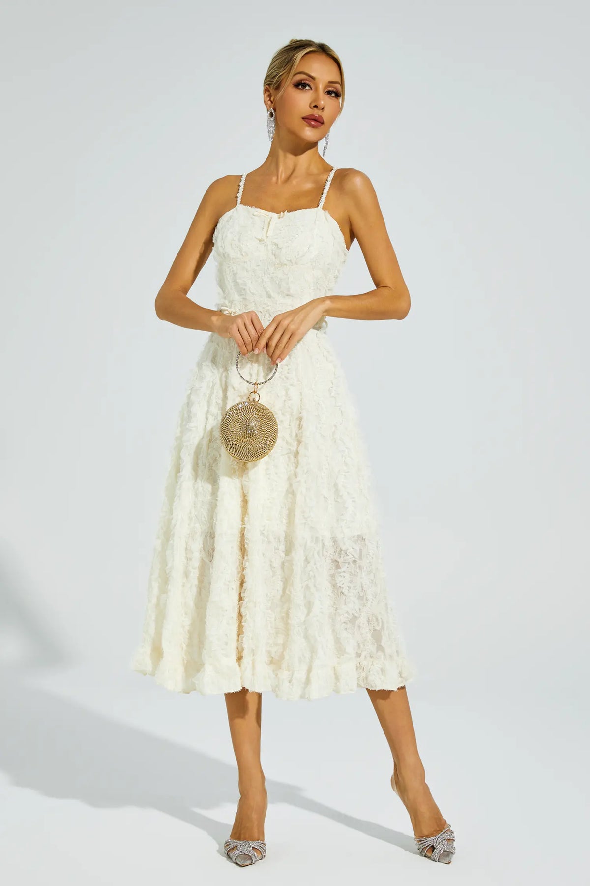 Barnett Beige Feather Midi Dress