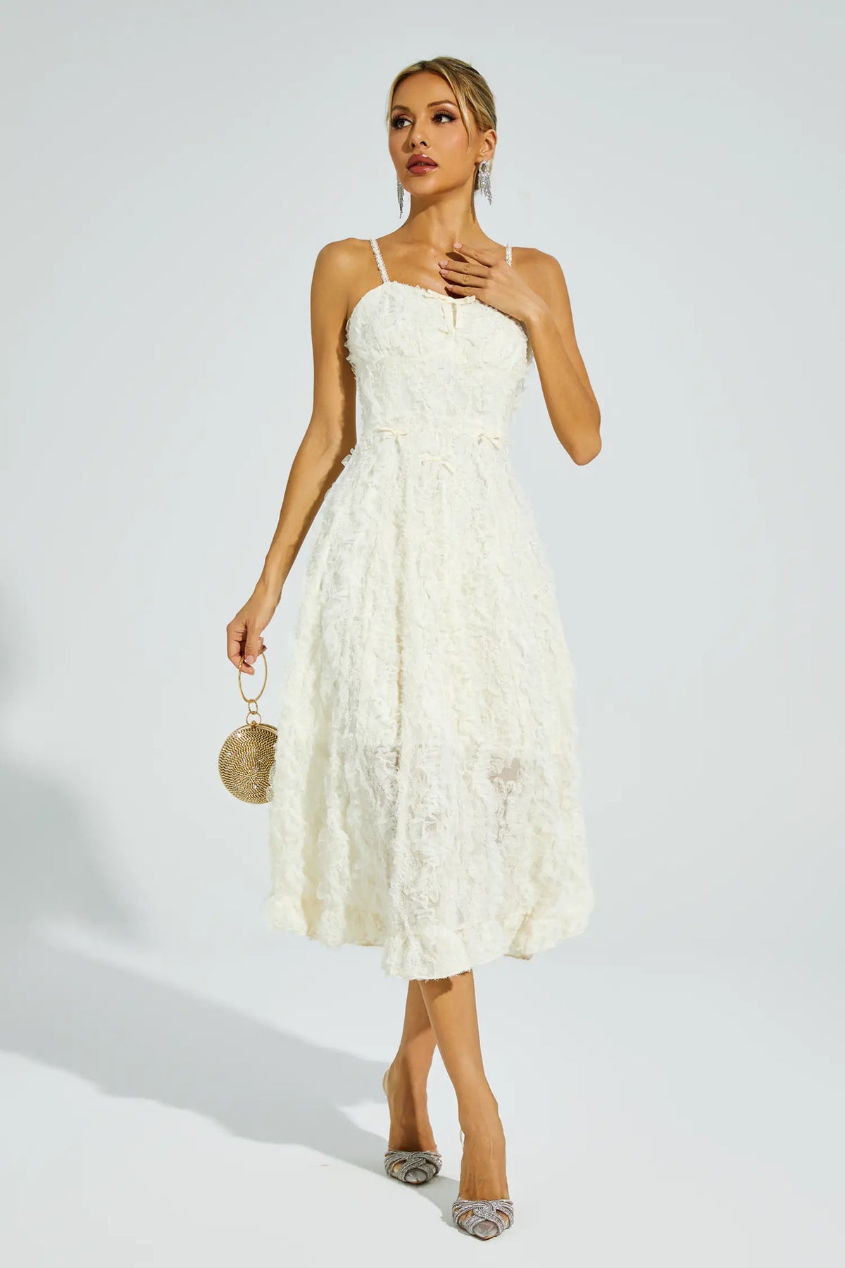 Barnett Beige Feather Midi Dress