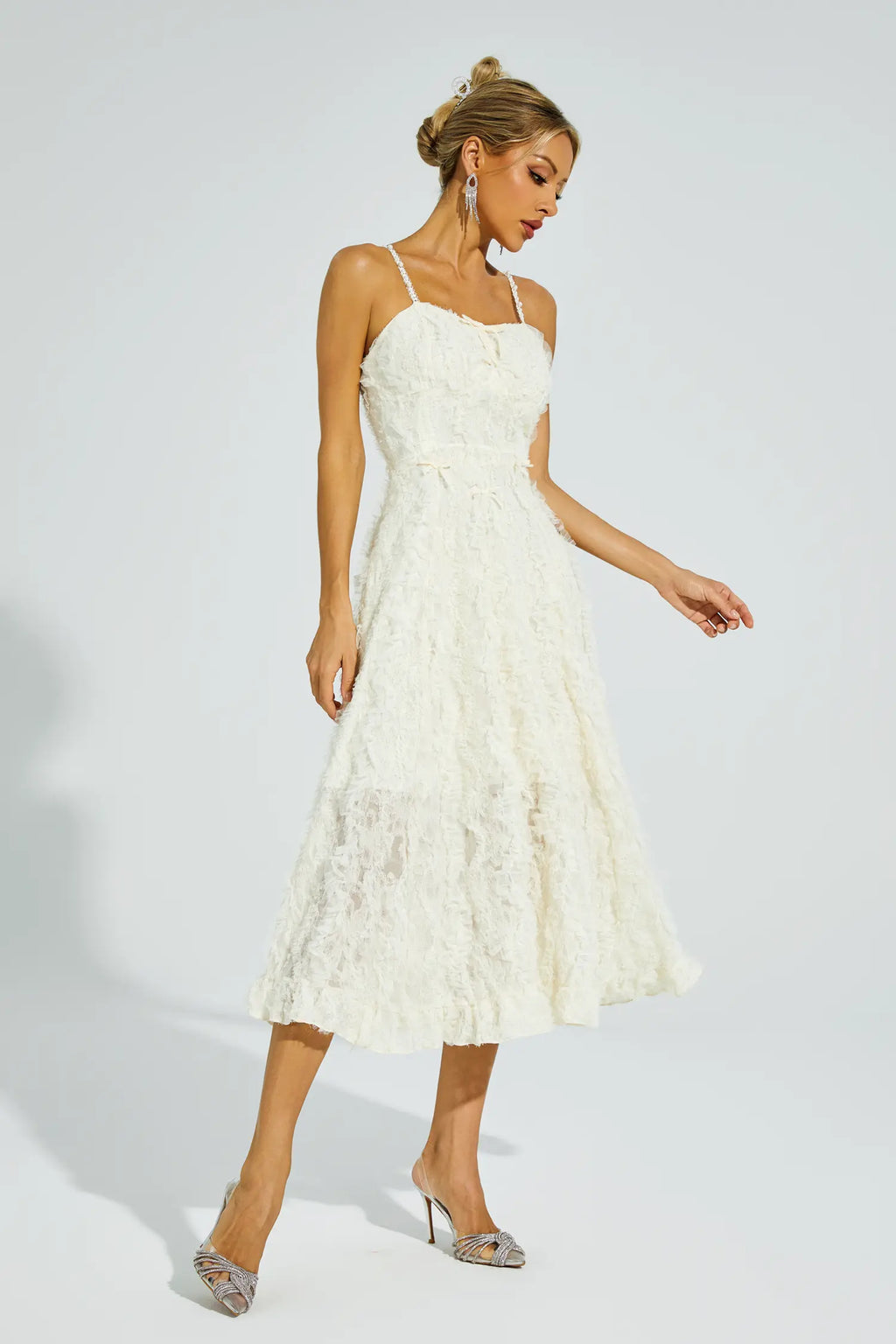 Barnett Beige Feather Midi Dress