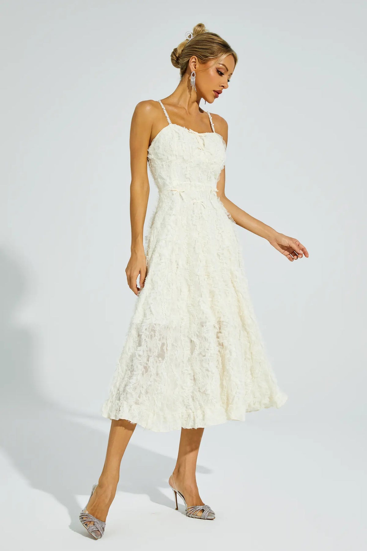 Barnett Beige Feather Midi Dress