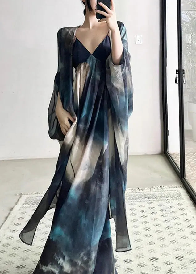 Cardigans and Spaghetti Strap Dresses Chiffon Two Piece Suit