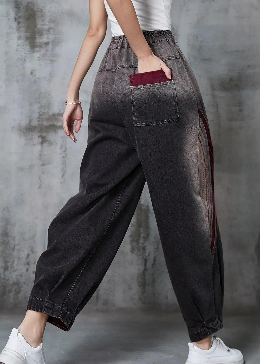 Gradient Color Embroidered Patchwork Denim Pants Spring Jk1017
