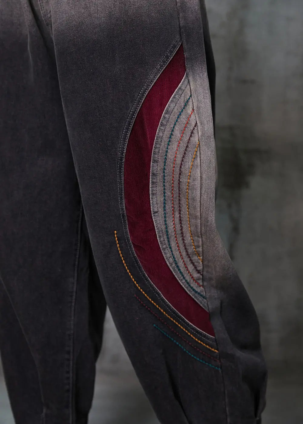 Gradient Color Embroidered Patchwork Denim Pants Spring Jk1017